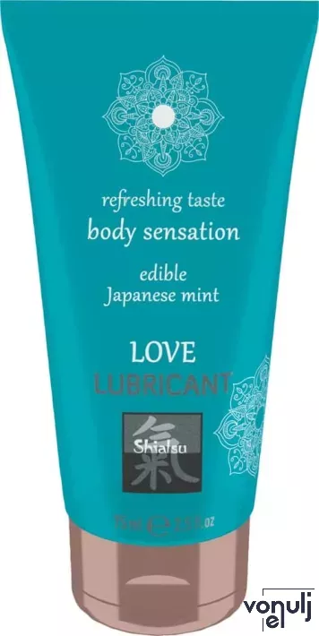 SHIATSU intim síkosító Love Lubricant Edible Japanese Mint 75 ml - vízbázisú, ehető, japán menta ízű, bőrápoló, óvszerhez és segédeszközhöz is