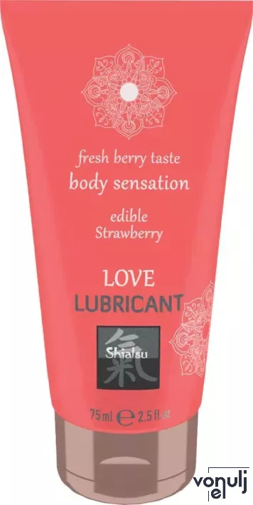 SHIATSU intim síkosító Love Lubricant Edible Strawberry 75 ml - vízbázisú, ehető, eper ízű, bőrápoló, óvszerhez és segédeszközhöz is