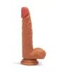 X-MEN élethű dildó 7.6" Double Layer Dildo - Közepes méretű, herékkel, letapasztható, világosbarna, szilikon (19 cm)