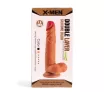 X-MEN élethű dildó 7.6" Double Layer Dildo - Közepes méretű, herékkel, letapasztható, világosbarna, szilikon (19 cm)