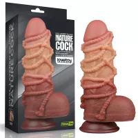 LOVETOY élethű dildó 9.5'' Dual layered Platinum Silicone Cock with Rope - nagy méretű,sötét színben,kétrétegű,letapasztható,vízálló,szilikon(24,5cm)