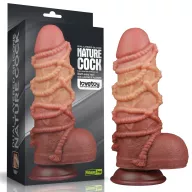 LOVETOY élethű dildó 9.5'' Dual layered Platinum Silicone Cock with Rope - nagy méretű,sötét színben,kétrétegű,letapasztható,vízálló,szilikon(24,5cm)