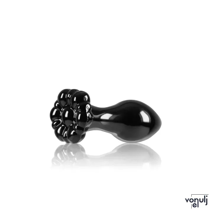 NS NOVELTIES fenékdugó Crystal Flower Black - üveg, fekete színben, virágos talppal, vízálló (8.9 cm)