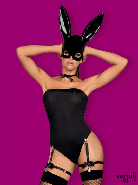 OBSESSIVE szexi nyuszi jelmez Bunny Costume - fekete színben, S/M méretben