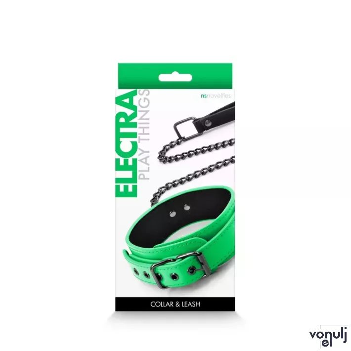 NS NOVELTIES nyakpánt és póráz Electra Collar and Leash Green - zöld-fekete színben