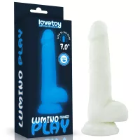 LOVETOY élethű dildó 7" LUMINO PLAY - nagy méretű, herékkel, rugalmas, letapasztható, sötétben világít, szilikon (18 cm)