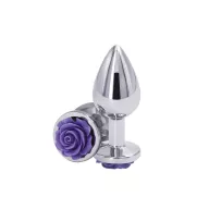 NS NOVELTIES fenékdugó Rear Assets Rose Medium Purple - ezüst színben, lila rózsával, M-méretben, vízálló, fém (8.6 cm)