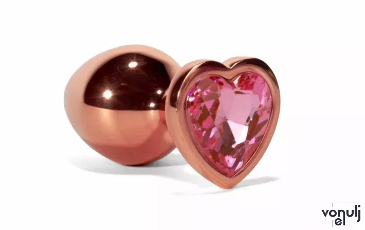 X-MEN fenékdugó Secret Shine Metal Butt Plug Rose Gold Heart L - rózsaarany színben, rózsaszín kővel, L-méretben, vízálló, fém (9.5 cm)