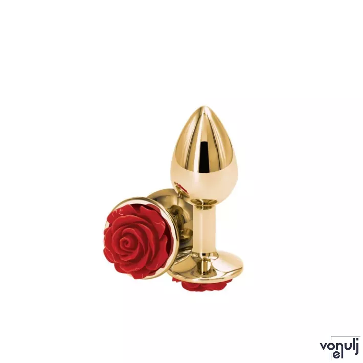 NS NOVELTIES fenékdugó Rear Assets Rose Small Red - arany színben, piros rózsával, S-méretben, vízálló, fém (7.6 cm)