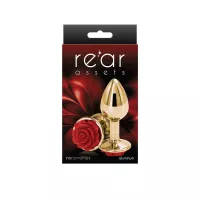 NS NOVELTIES fenékdugó Rear Assets Rose Small Red - arany színben, piros rózsával, S-méretben, vízálló, fém (7.6 cm)