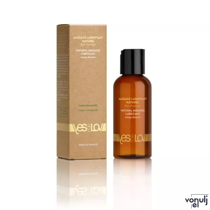 YESFORLOV masszázsolaj NATURAL MASSAGE LUBRICANT Tube 100mL - narancsvirág illattal, organikus, síkosításhoz is, latex óvszerrel nem használható