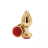 NS NOVELTIES fenékdugó Rear Assets Rose Medium Red - arany színben, piros rózsával, M-méretben, vízálló, fém ( 8.6 cm)