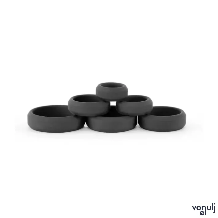 RENEGADE péniszgyűrű szett Build A Cage Rings Black - fekete színben, 6 különböző méretű, vízálló, vibráció nélküli