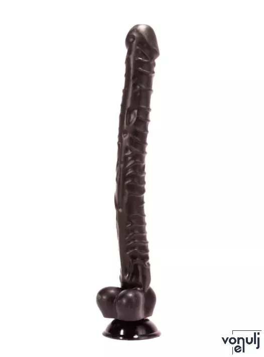 X-MEN élethű dildó Jacob's 15" Cock Black - Nagy méretű, herékkel, letapasztható, fekete, vízálló, PVC (38 cm)