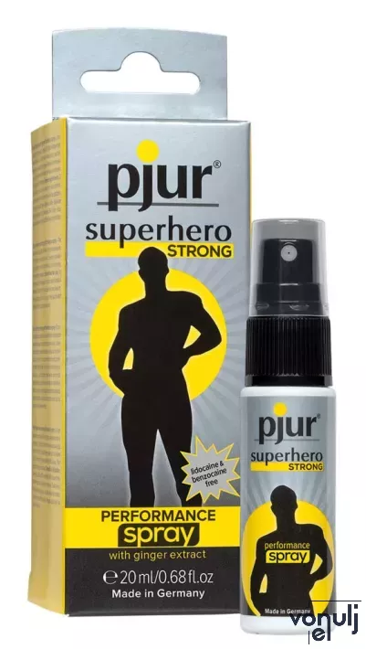 PJUR késleltető spray Superhero Strong Delay Spray 20 ml - férfiaknak, gyömbér kivonattal, illat- és ízmentes, latex óvszerhez is