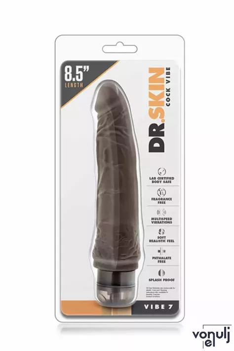 BLUSH élethű vibrátor Dr. Skin Cock Vibe 7 Chocolate - realisztikus, vízálló, elemes, PVC (21 cm)