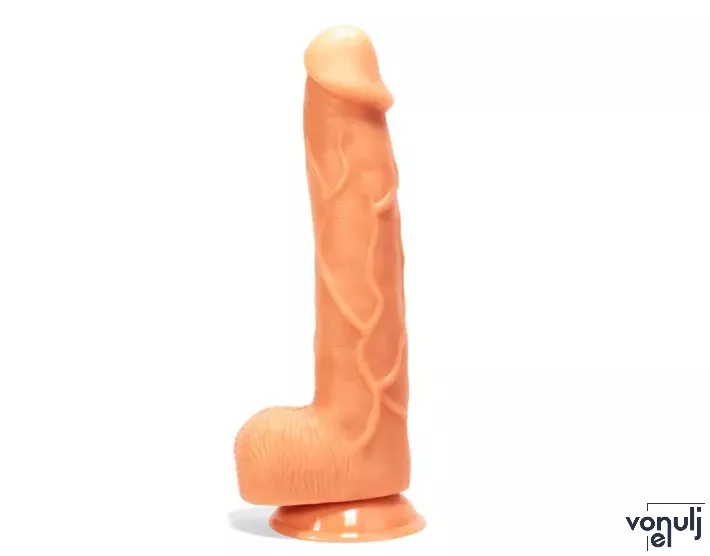 X-MEN élethű dildó Devine's 13" Cock Flesh - Nagy méretű, herékkel, letapasztható, testszínű, PVC (33 cm)