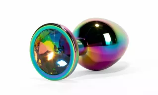 X-MEN fenékdugó Secret Shine Metal Butt Plug Rainbow L - szivárvány színben, szivárványos kővel, L-méretben, vízálló, fém (8.2 cm)