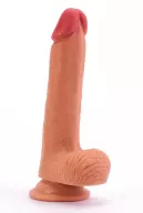 LOVETOY élethű dildó 8" NATURE COCK - közepes méretű, herékkel, kétrétegű, letapasztható, szilikon (20 cm)