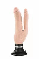 BLUSH élethű vibrátor Mr. Skin Double Vibe Cock Beige - realisztikus, kétágú, vízálló, tapadókoronggal, elemes, PVC