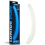 LOVETOY kétvégű dildó Lumino Play Double Dildo - áttetsző, sötétben kéken világító, hajlítható, vízálló, TPE ( 37 cm )