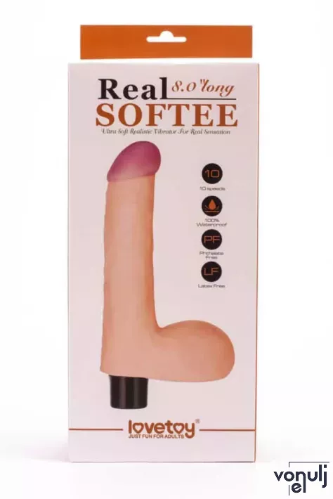 LOVETOY élethű vibrátor 8" Real Softee Vibrating Dildo 4 - realisztikus, vízálló, elemes, TPE (20 cm)