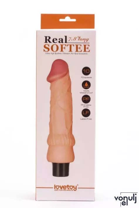 LOVETOY élethű vibrátor 7.8" Real Softee Vibrating Dildo 2 - realisztikus, vízálló, elemes, TPE (20 cm)