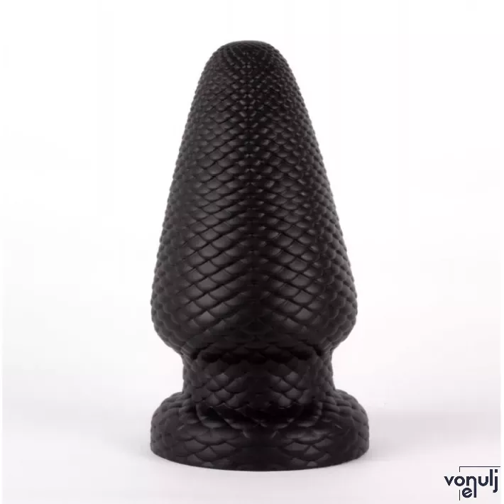 X-MEN fenékdugó 7,4" Butt Plug S - fekete színben, stimuláló felszínnel, vízálló, letapasztható, PVC, 19 cm