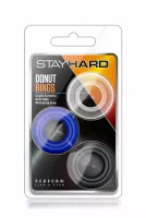 BLUSH péniszgyűrű szett Stay Hard Donut Rings Assorted - 3 különböző színű, vízálló, vibráció nélküli