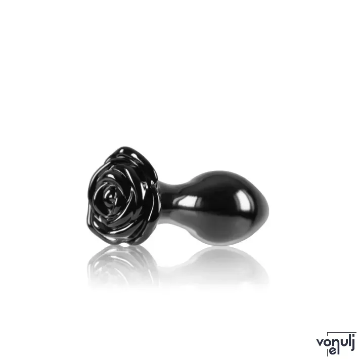 NS NOVELTIES fenékdugó Crystal Rose Black - üveg, fekete színben, rózsa alakú talppal, vízálló (8.9 cm)