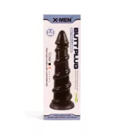 X-MEN fenékdugó 11.8 inch Butt Plug Black - fekete színben, spirális felszínnel, letapasztható, PVC, 30 cm
