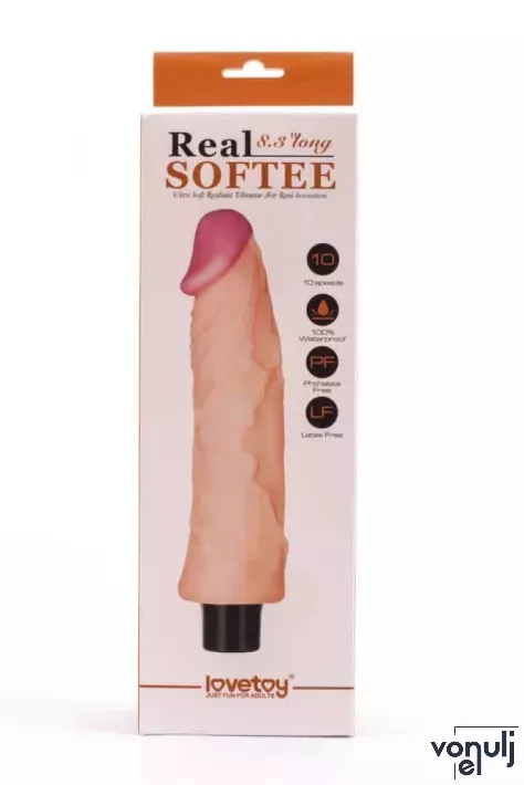 LOVETOY élethű vibrátor 8.3" Real Softee Vibrating Dildo 3 - realisztikus, vízálló, elemes, TPE (21 cm)