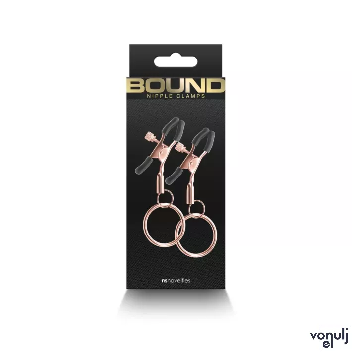 NS NOVELTIES mellbimbó csipesz Bound Nipple Clamps C2 Rose Gold - rózsaarany és fekete színben, állítható, BDSM szex kelléke