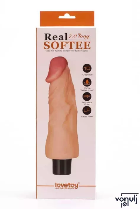 LOVETOY élethű vibrátor 7" Real Softee Vibrating Dildo 1 - realisztikus, vízálló, elemes, TPE (18 cm)