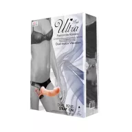 BAILE felcsatolható vibrátor Ultra Passionate Harness Dual Motor Vibration - testszínű, kétágú, távirányítóval, elemes, (11 cm és 17,5 cm)