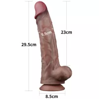 LOVETOY élethű dildó 11,5" NATURE COCK PLATINUM - nagy méretű, teljes méretű herékkel, kétrétegű, letapasztható, szilikon (29 cm)