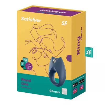 SATISFYER péniszgyűrű Royal One - sötétkék színben, vibrációs funkcióval, okos, vízálló, akkumulátoros, ingyenes applikációval