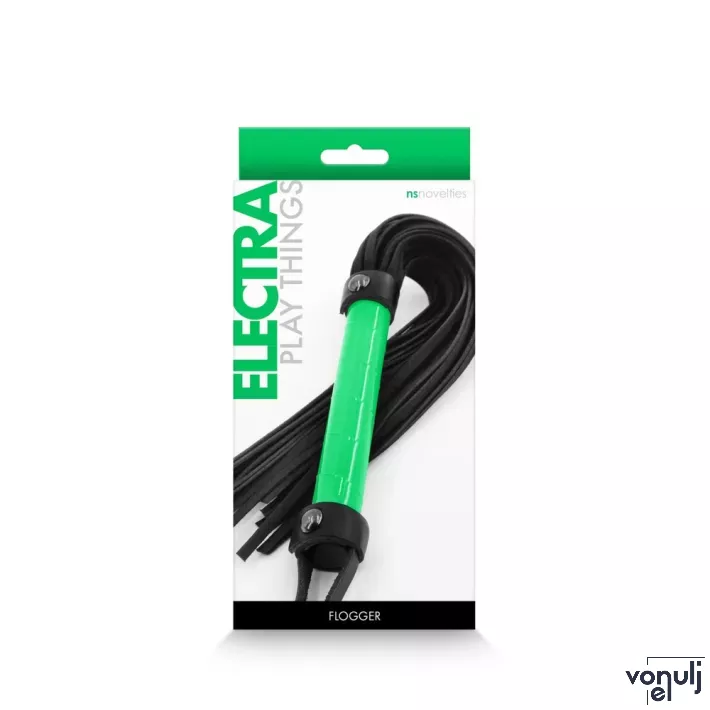 NS NOVELTIES korbács Electra Flogger Green - zöld és fekete színben, fetish játékokhoz