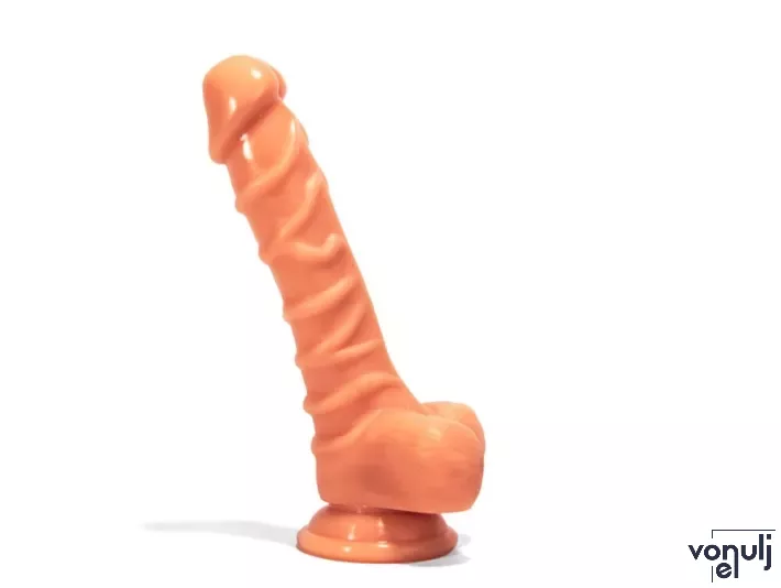 X-MEN élethű dildó Greg's 8.3" Cock Flesh - Közepes méretű, herékkel, letapasztható, testszínű, PVC (20 cm)