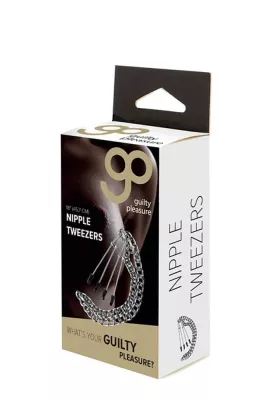 GUILTY PLEASURE mellbimbó csipesz Nipple Tweezers - fém, ezüst színben, láncos