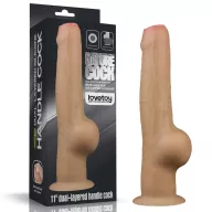 LOVETOY élethű dildó 11" NATURE COCK PLATINUM - nagy méretű, teljes méretű herékkel, kétrétegű, hosszított, letapasztható, szilikon (28cm)