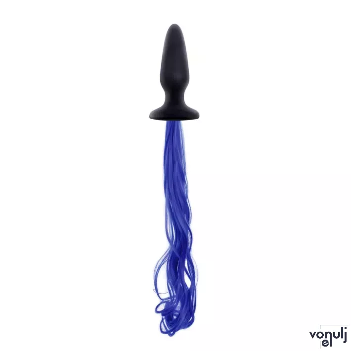 NS NOVELTIES fenékdugó Unicorn Tails Blue - kék és fekete színben, unicornis farokkal, 10,5 cm fenékdugóval, vízálló, szilikon