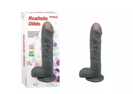 CHARMLY TOY élethű dildó Charmly Realistic Dildo 6" Black - realisztikus,közepes méretű,sötét testszínű,letapasztható,herés,vízálló,TPE(15,2 cm)