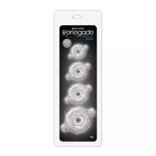 RENEGADE péniszgyűrű szett Vitality Rings Clear - áttetsző, 4 különböző méretű, vízálló, vibráció nélküli