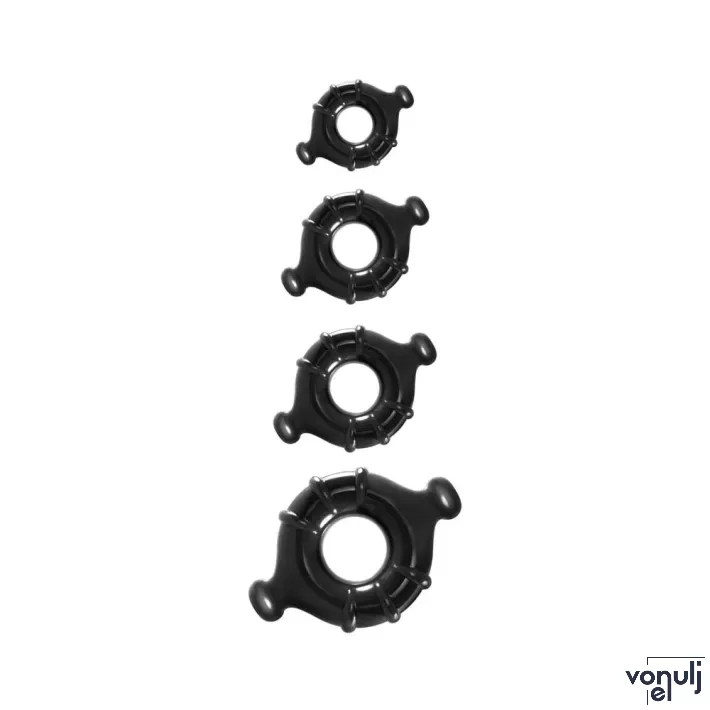 RENEGADE péniszgyűrű szett Vitality Rings Black - fekete színben, 4 különböző méretű, vízálló, vibráció nélküli