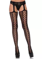 LEG AVENUE szexi harisnyatartós combfix Lace up backseam stockings - fekete színben, fűzős hatású, O/S egy méretben