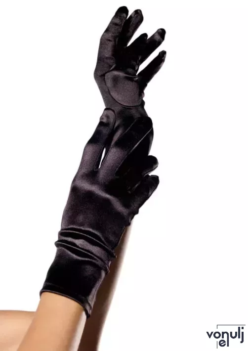 LEG AVENUE szatén kesztyű Wrist Length Satin Gloves - fekete színben