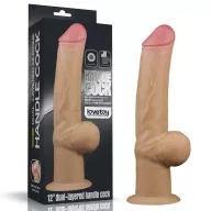 LOVETOY élethű dildó 12" NATURE COCK PLATINUM - nagy méretű, teljes méretű herékkel, kétrétegű, hosszított, letapasztható, szilikon (30 cm)