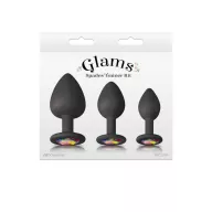 NS NOVELTIES análszett Glams Spades Trainer Kit  Black - fekete színben, színes kővel,  3 különböző fenékdugó, vízálló, szilikon