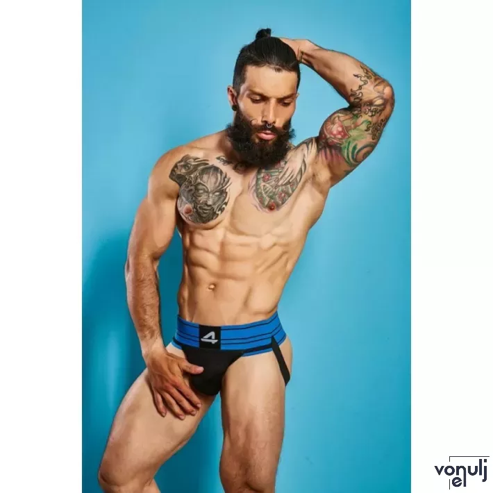 CUT4MEN erotikus férfi alsó Rugby Jockstrap ElectricBlue M - kék- fekete színben, M méretben